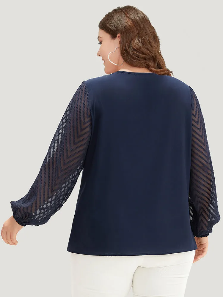 Anti-Wrinkle Patchwork Mesh Pleated Blouse sold by Bloomchic product image thumbnail 5