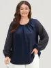 Anti-Wrinkle Patchwork Mesh Pleated Blouse sold by Bloomchic