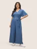 Supersoft Essentials Plain Flutter Sleeve Belted Jumpsuit sold by Bloomchic