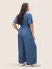 Supersoft Essentials Plain Flutter Sleeve Belted Jumpsuit sold by Bloomchic