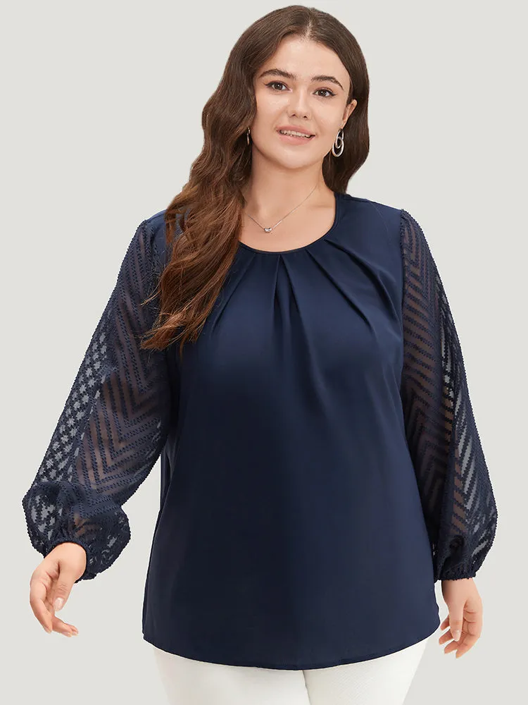 Anti-Wrinkle Patchwork Mesh Pleated Blouse sold by Bloomchic