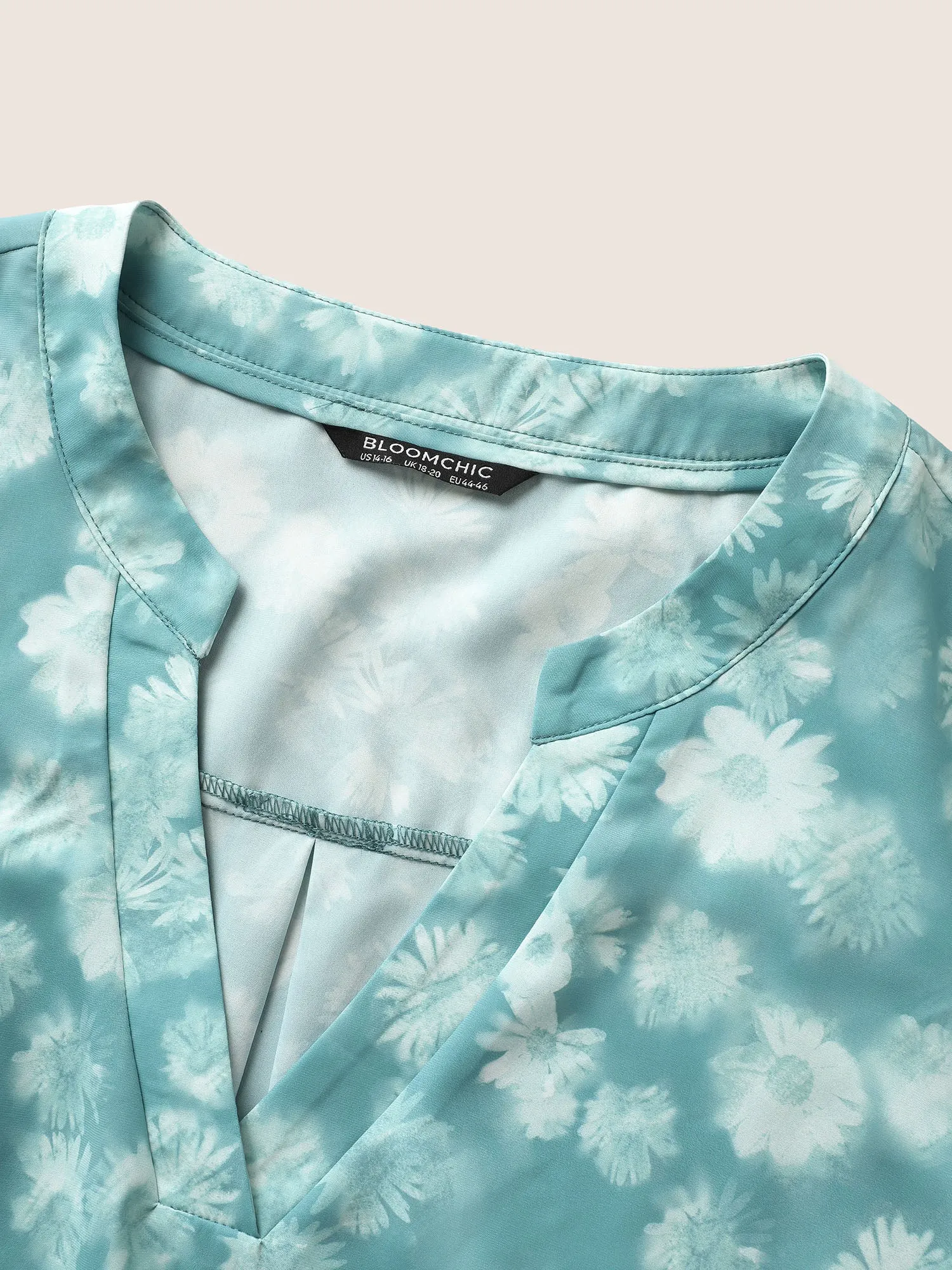 Notched Floral Gathered Flutter Sleeve Blouse sold by Bloomchic product image thumbnail 5