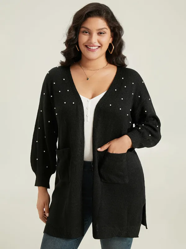 Beaded Split Side Patched Pocket Cardigan sold by Bloomchic