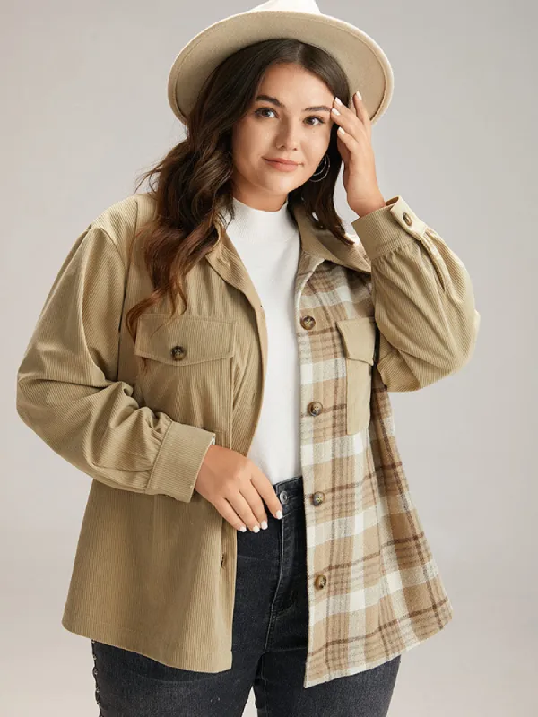 Corduroy Plaid Patchwork Pocket Jacket sold by Bloomchic