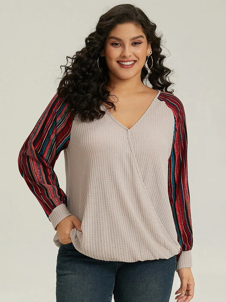 Bandana Print Patchwork V Neck Raglan Sleeve T-shirt sold by Bloomchic