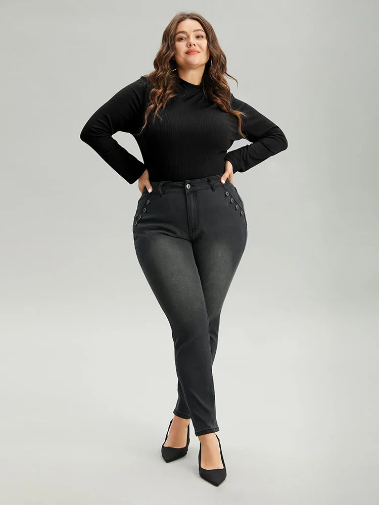 Black Wash Button Detail Skinny Jeans sold by Bloomchic product image thumbnail 3
