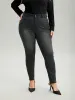 Black Wash Button Detail Skinny Jeans sold by Bloomchic