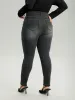 Black Wash Button Detail Skinny Jeans sold by Bloomchic