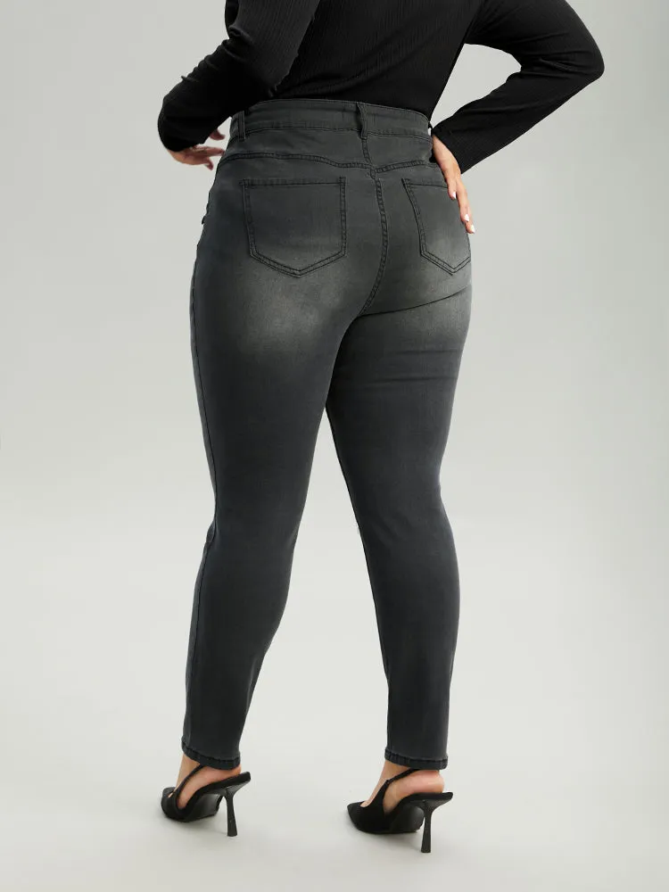Black Wash Button Detail Skinny Jeans sold by Bloomchic product image thumbnail 5