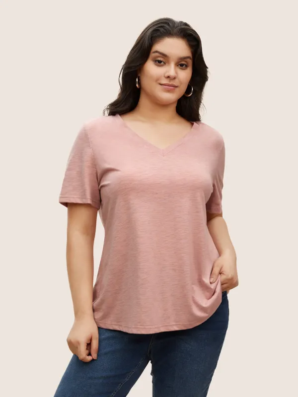 V Neck Heather Cotton Blended T-shirt sold by Bloomchic