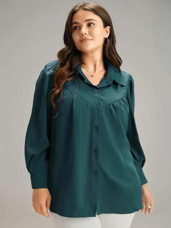 Solid Shirt Collar Gathered Blouse sold by Bloomchic