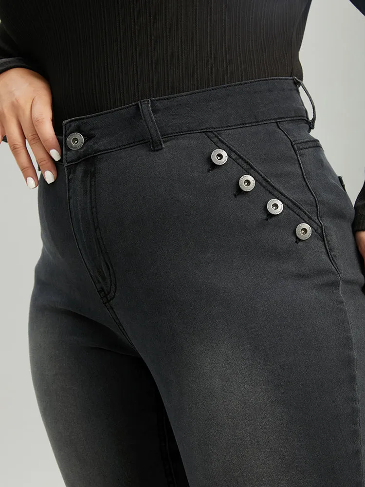 Black Wash Button Detail Skinny Jeans sold by Bloomchic product image thumbnail 4