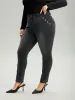 Black Wash Button Detail Skinny Jeans sold by Bloomchic