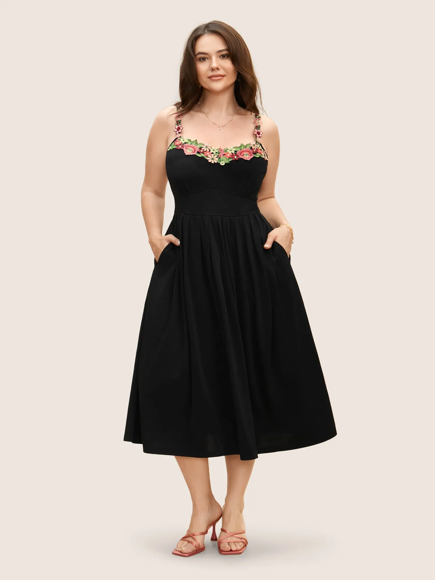 Floral Embroidered Pocket Midi Cami Dress sold by Bloomchic