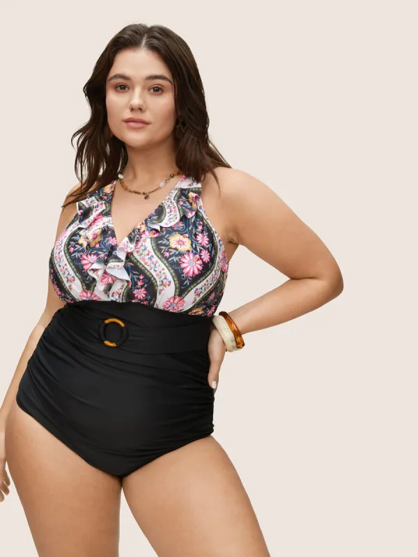 Floral Flutters Buckle Detail One Piece Swimsuit sold by Bloomchic