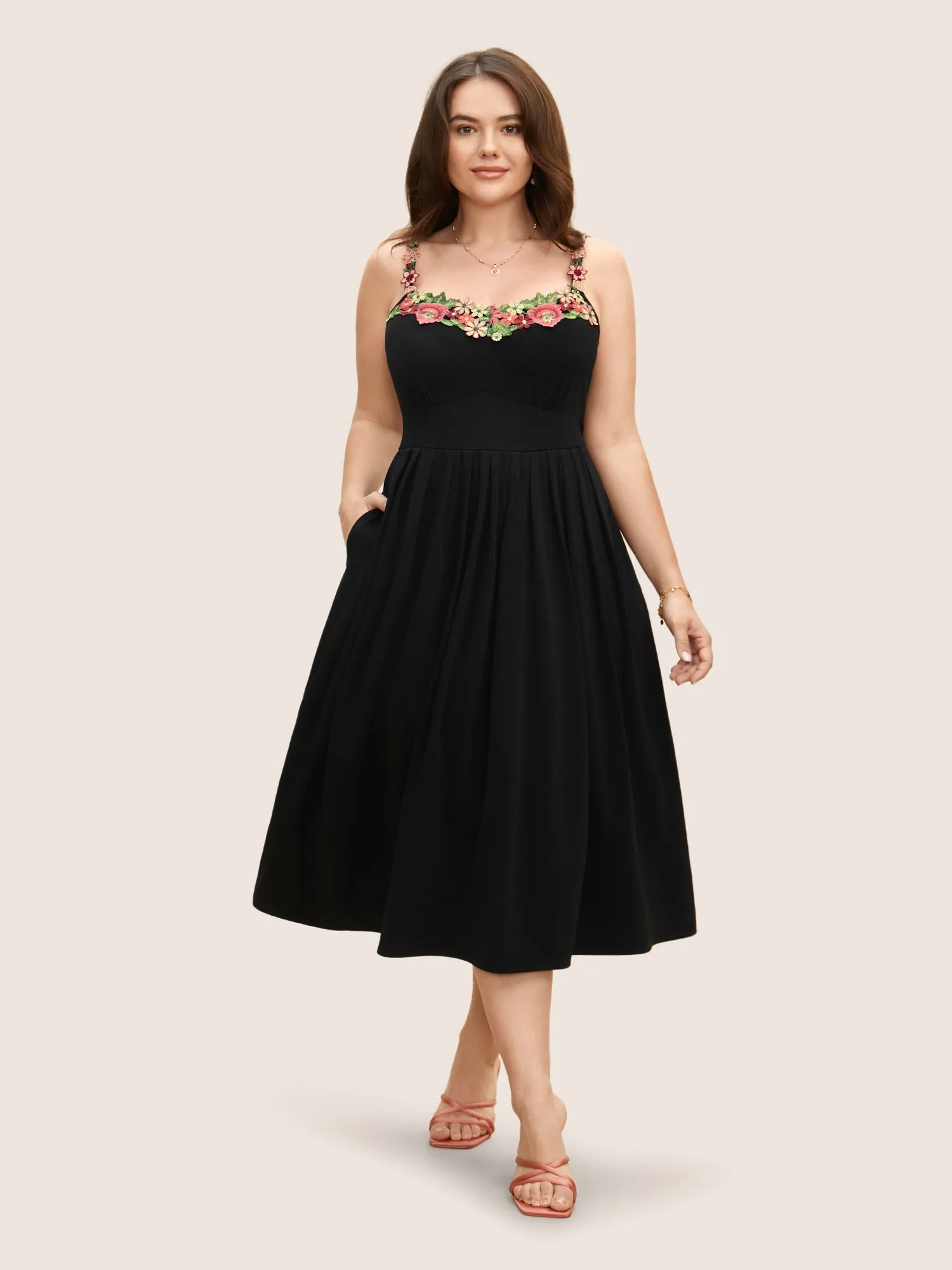 Floral Embroidered Pocket Midi Cami Dress sold by Bloomchic product image thumbnail 3