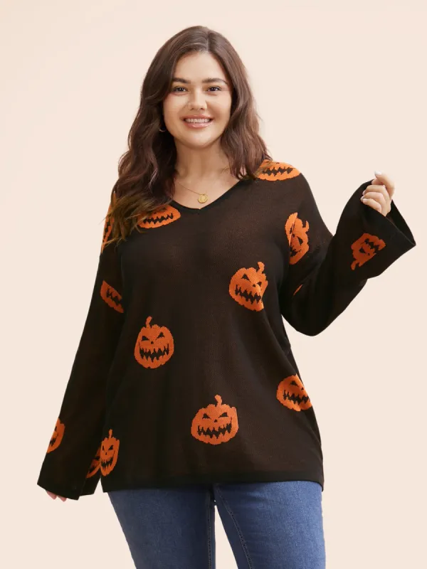 Halloween V Neck Bell Sleeve Pullover sold by Bloomchic