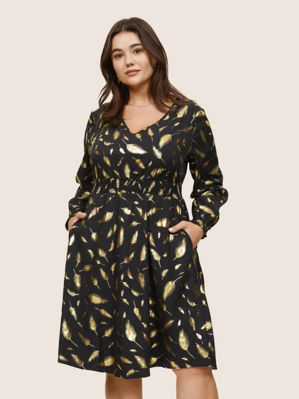 Feather Glitter Shirred Elastic Cuffs Dress sold by Bloomchic