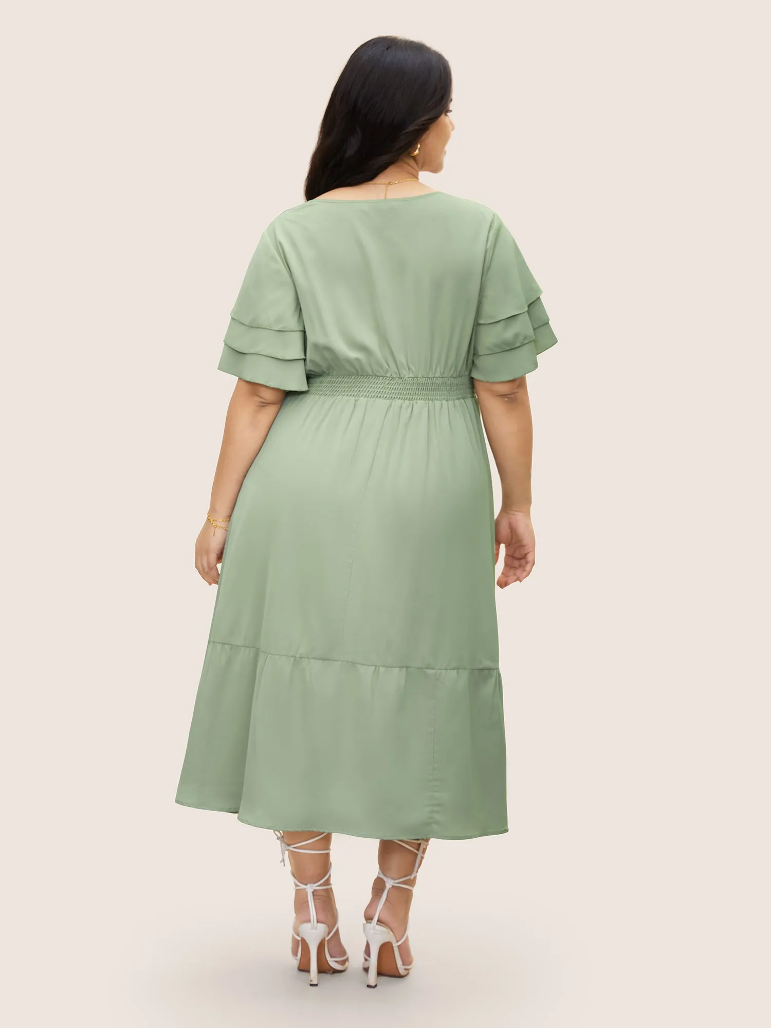 Square Neck Shirred Tiered Ruffle Sleeve Dress sold by Bloomchic product image thumbnail 3