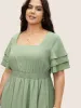 Square Neck Shirred Tiered Ruffle Sleeve Dress sold by Bloomchic
