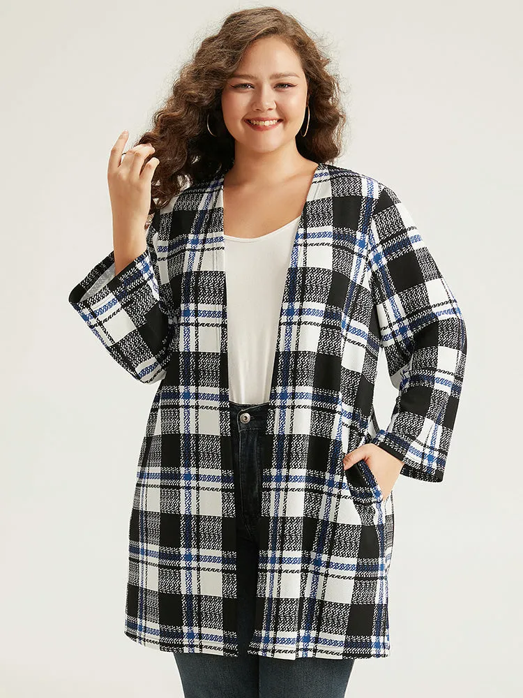 Plaid Print Pocket Open Front Kimono sold by Bloomchic