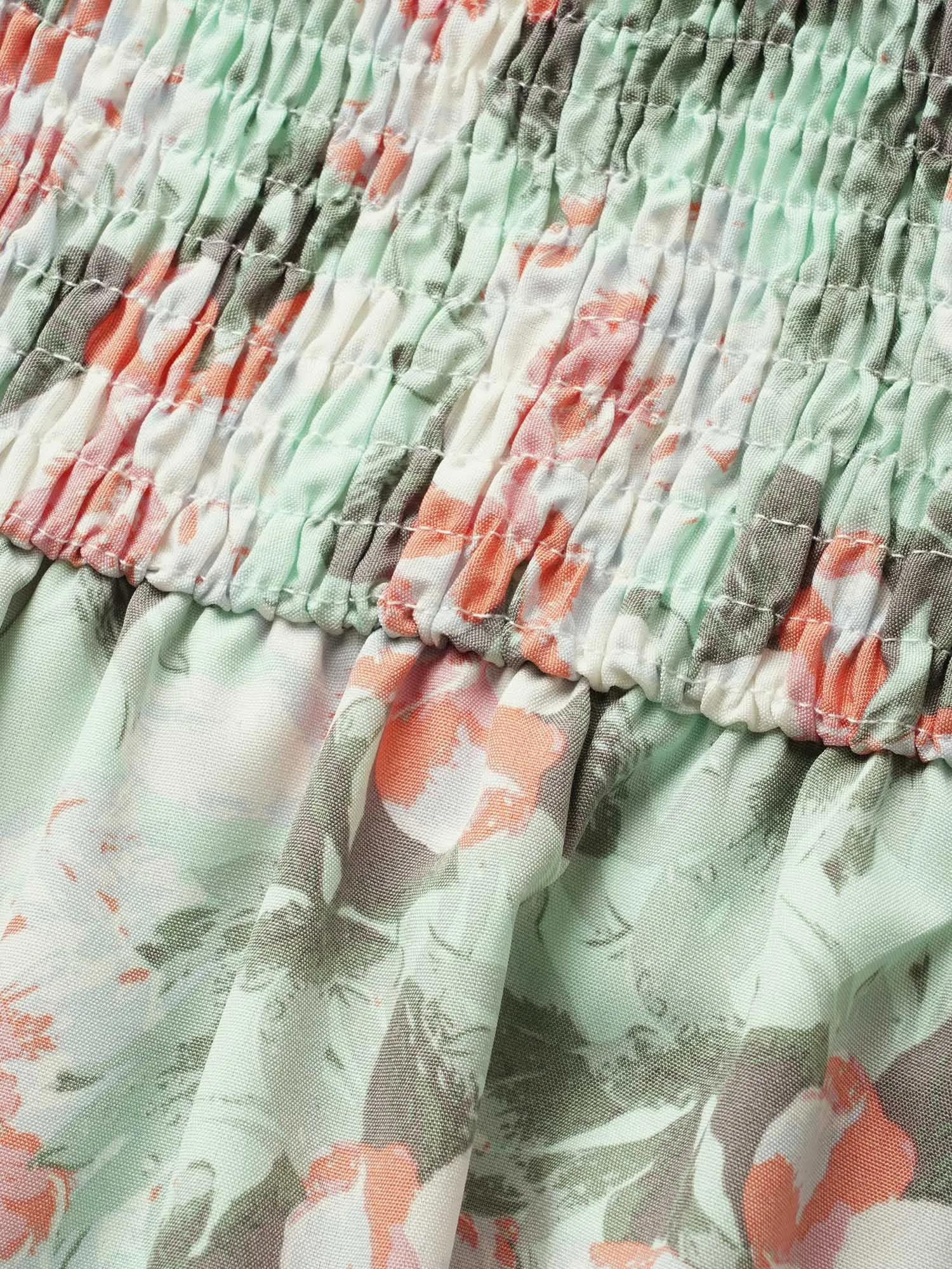 Floral Heart Neckline Shirred Ruffle Layered Hem Dress sold by Bloomchic product image thumbnail 5