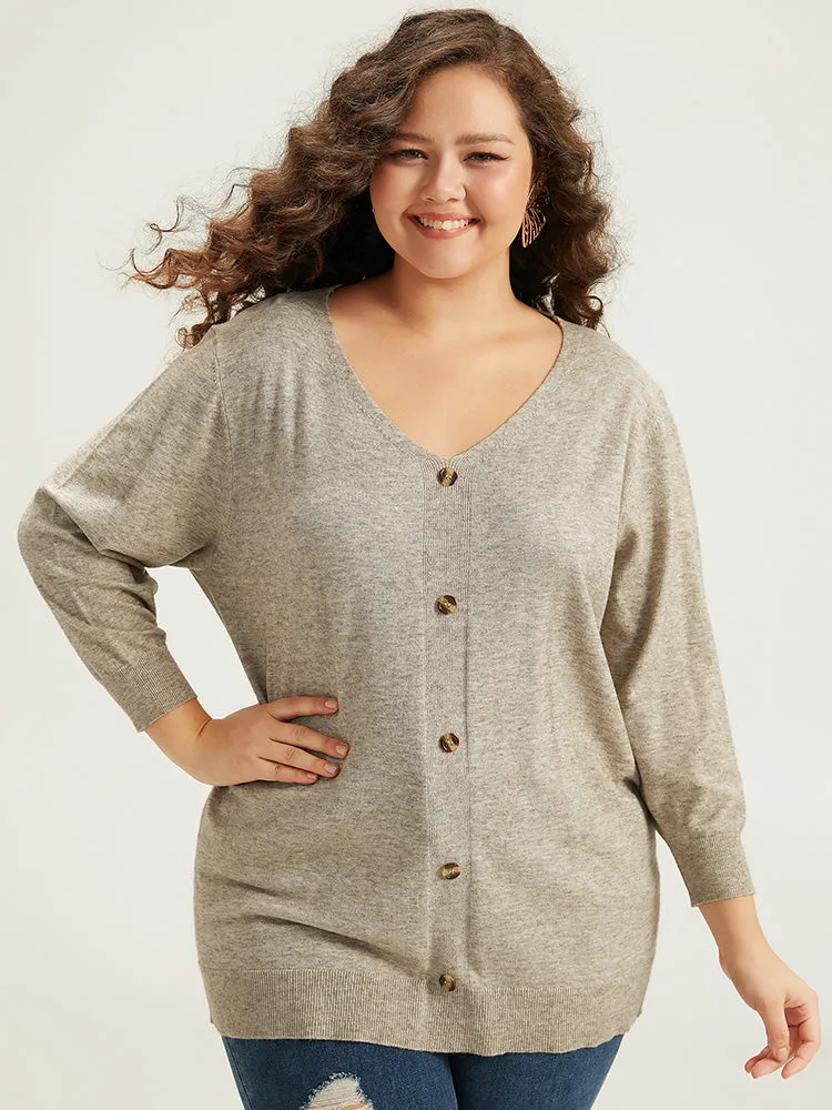 Supersoft Essentials Button Detail Solid V Neck Cardigan sold by Bloomchic