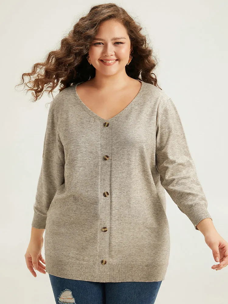 Supersoft Essentials Button Detail Solid V Neck Cardigan sold by Bloomchic product image thumbnail 3