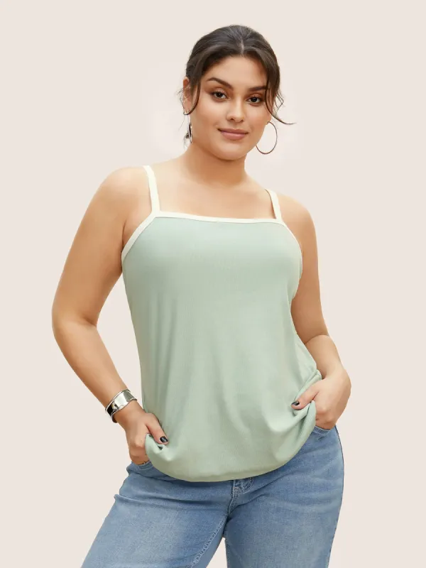 Cotton Square Neck Contrast Trim Pit Strip Cami Top sold by Bloomchic