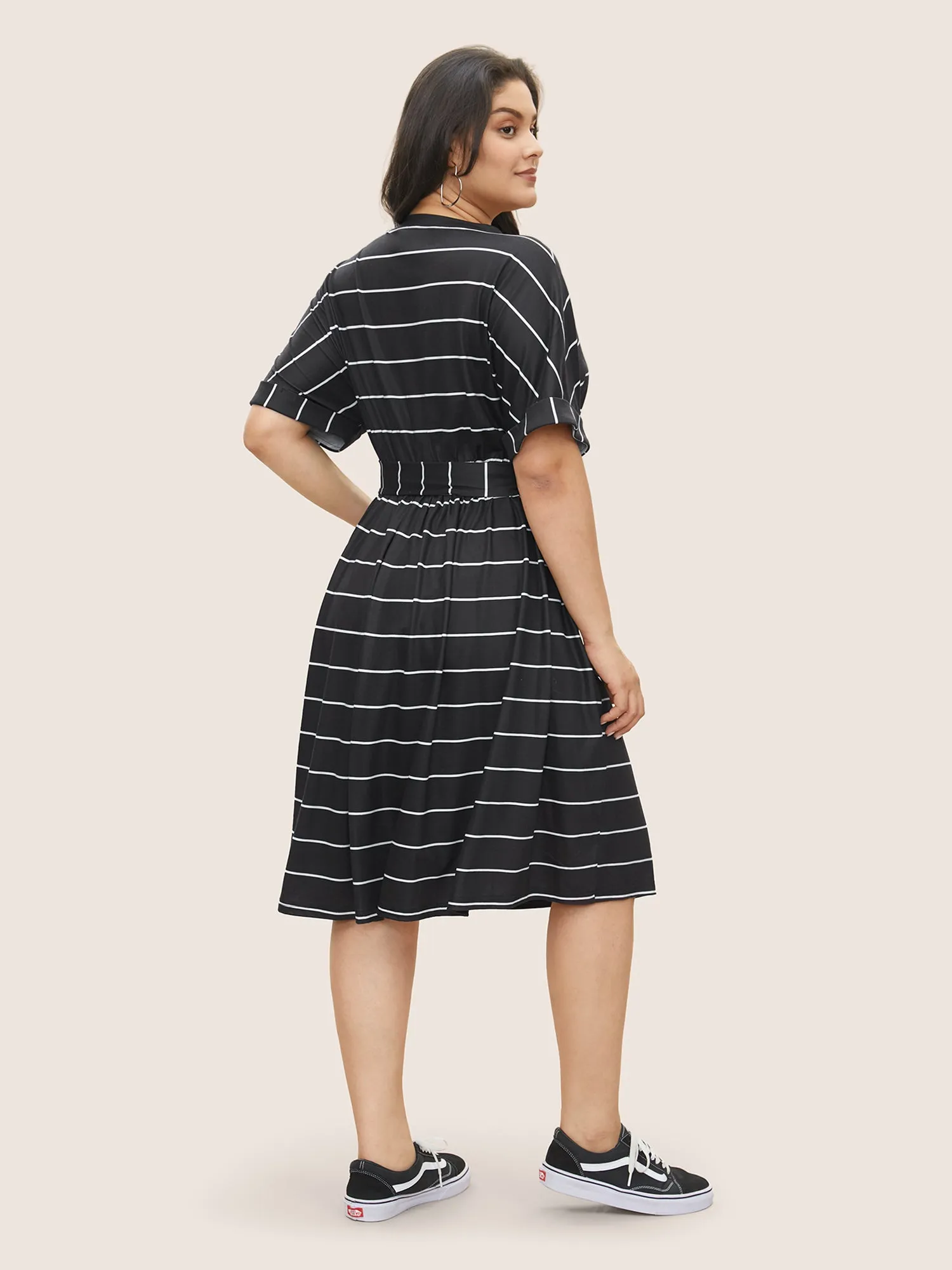 Striped Batwing Cuffed Sleeve Belted Dress sold by Bloomchic product image thumbnail 2