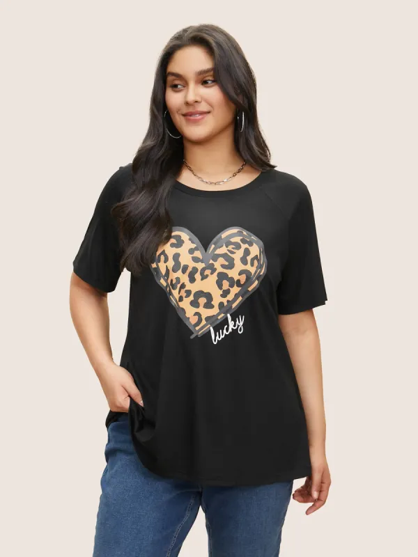 Heart Leopard Raglan Sleeve T-shirt sold by Bloomchic