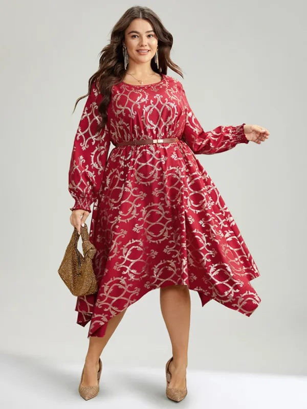 Geometric Glitter Shirred Hanky Hem Dress sold by Bloomchic
