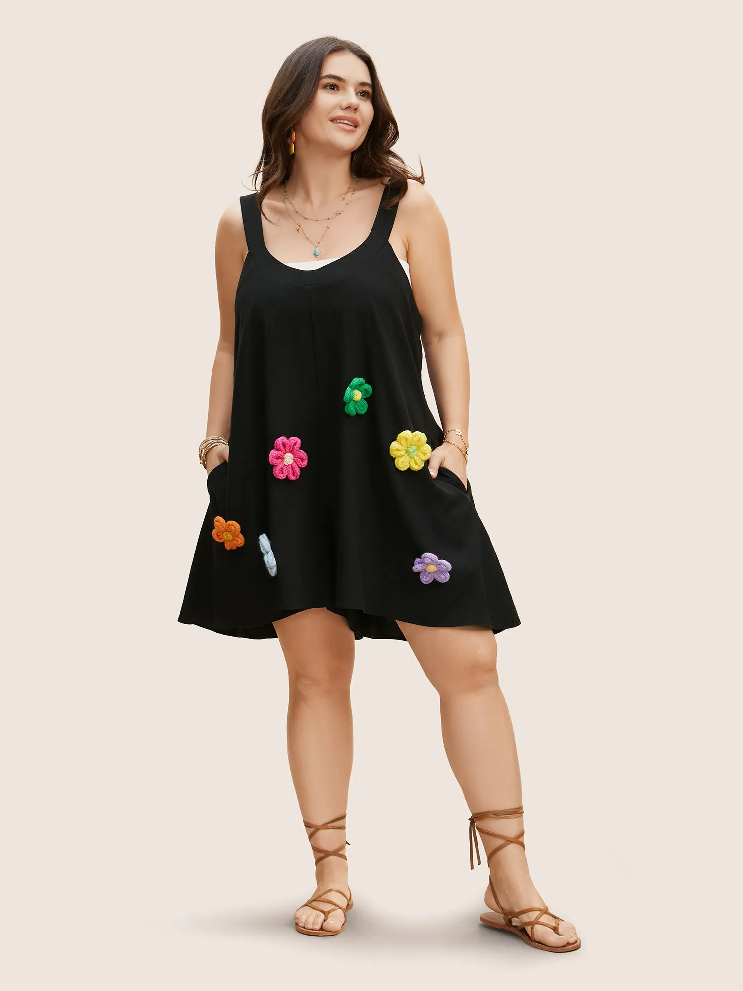 U Neck Stereo Flower Design Loose Romper sold by Bloomchic product image thumbnail 2