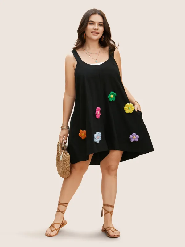 U Neck Stereo Flower Design Loose Romper sold by Bloomchic