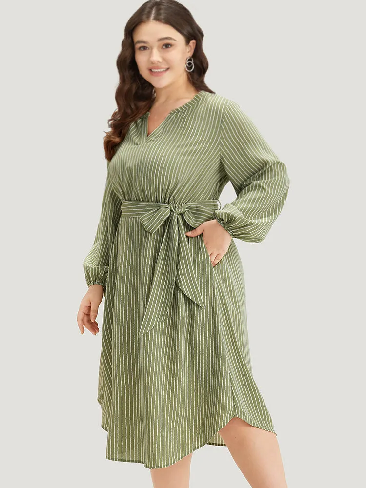 Striped Notched Belted Lantern Sleeve Dress sold by Bloomchic product image thumbnail 3