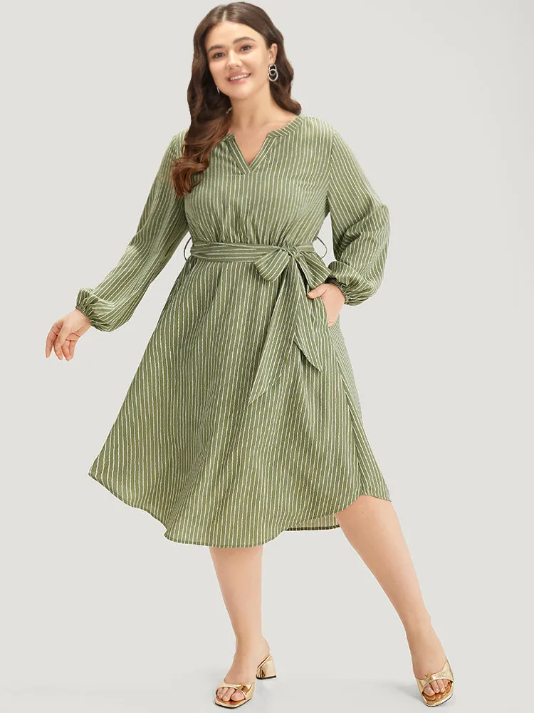 Striped Notched Belted Lantern Sleeve Dress sold by Bloomchic product image thumbnail 4