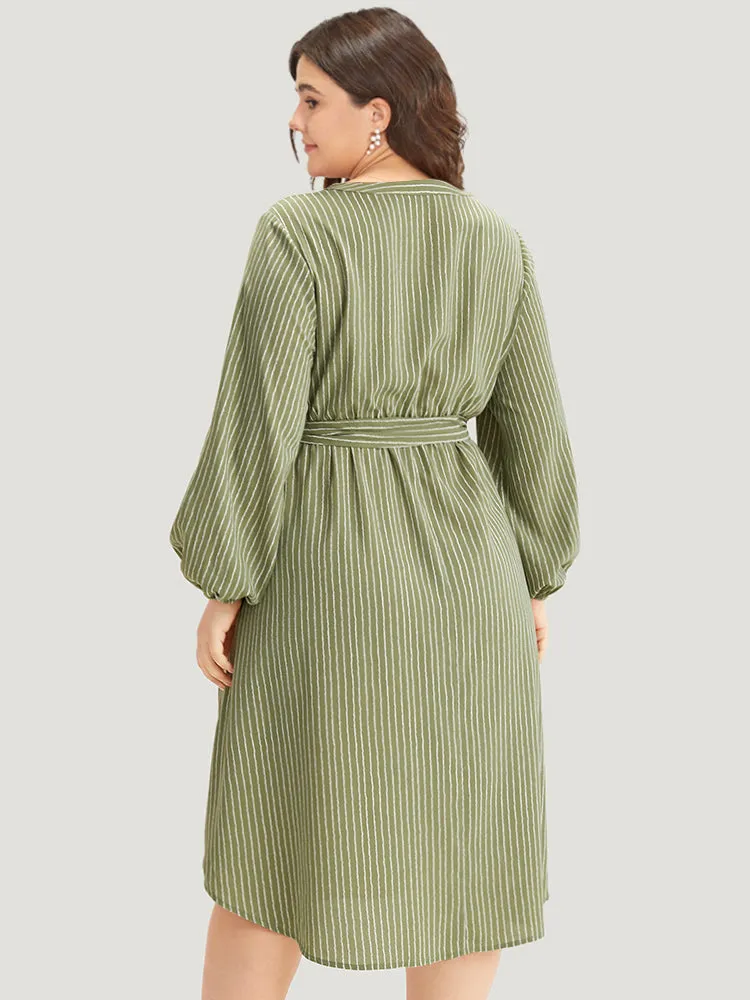 Striped Notched Belted Lantern Sleeve Dress sold by Bloomchic product image thumbnail 2