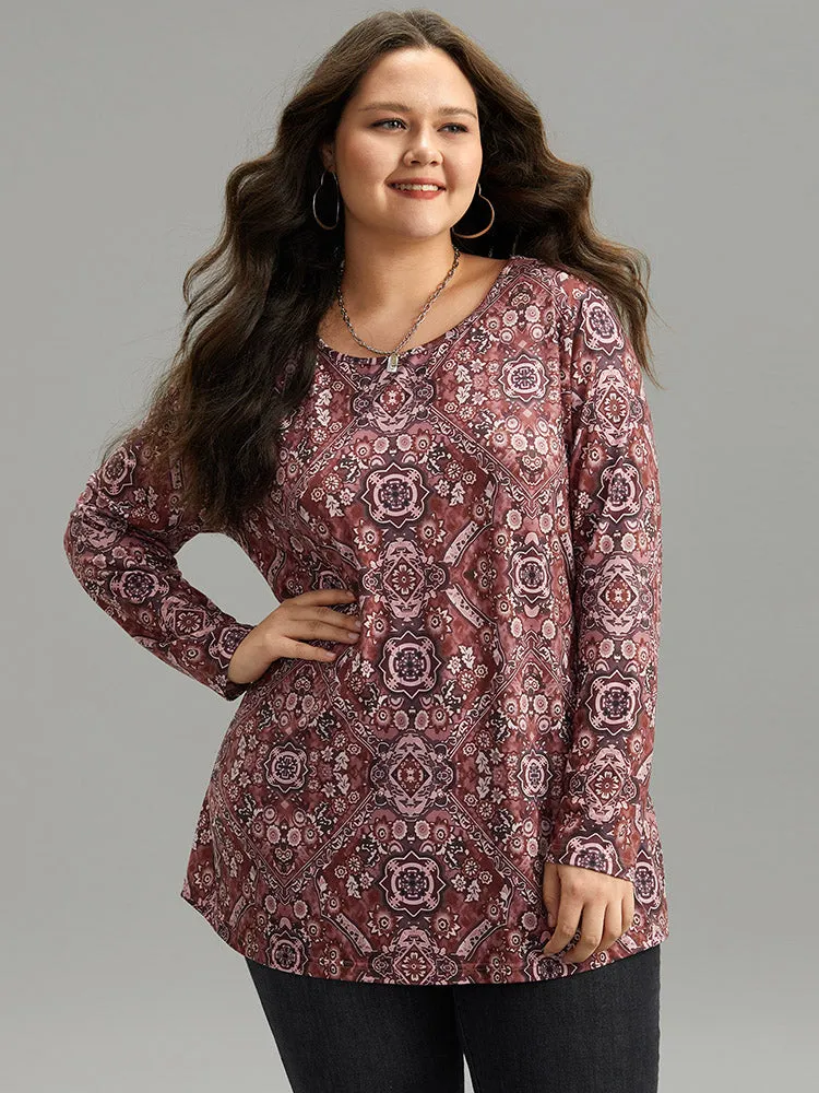 Bandana Print Round Neck T-shirt sold by Bloomchic