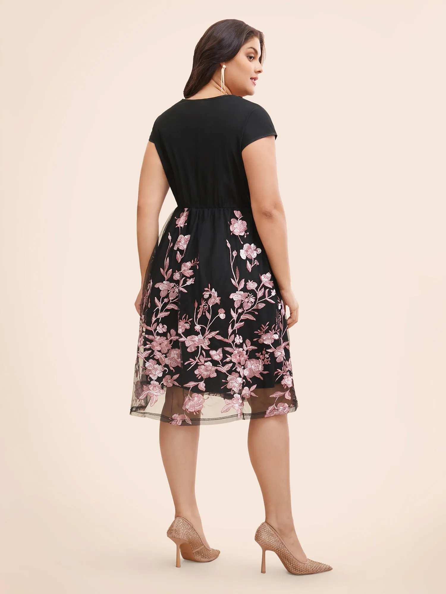 Floral Embroidered Wrap Cap Sleeve Dress sold by Bloomchic product image thumbnail 3