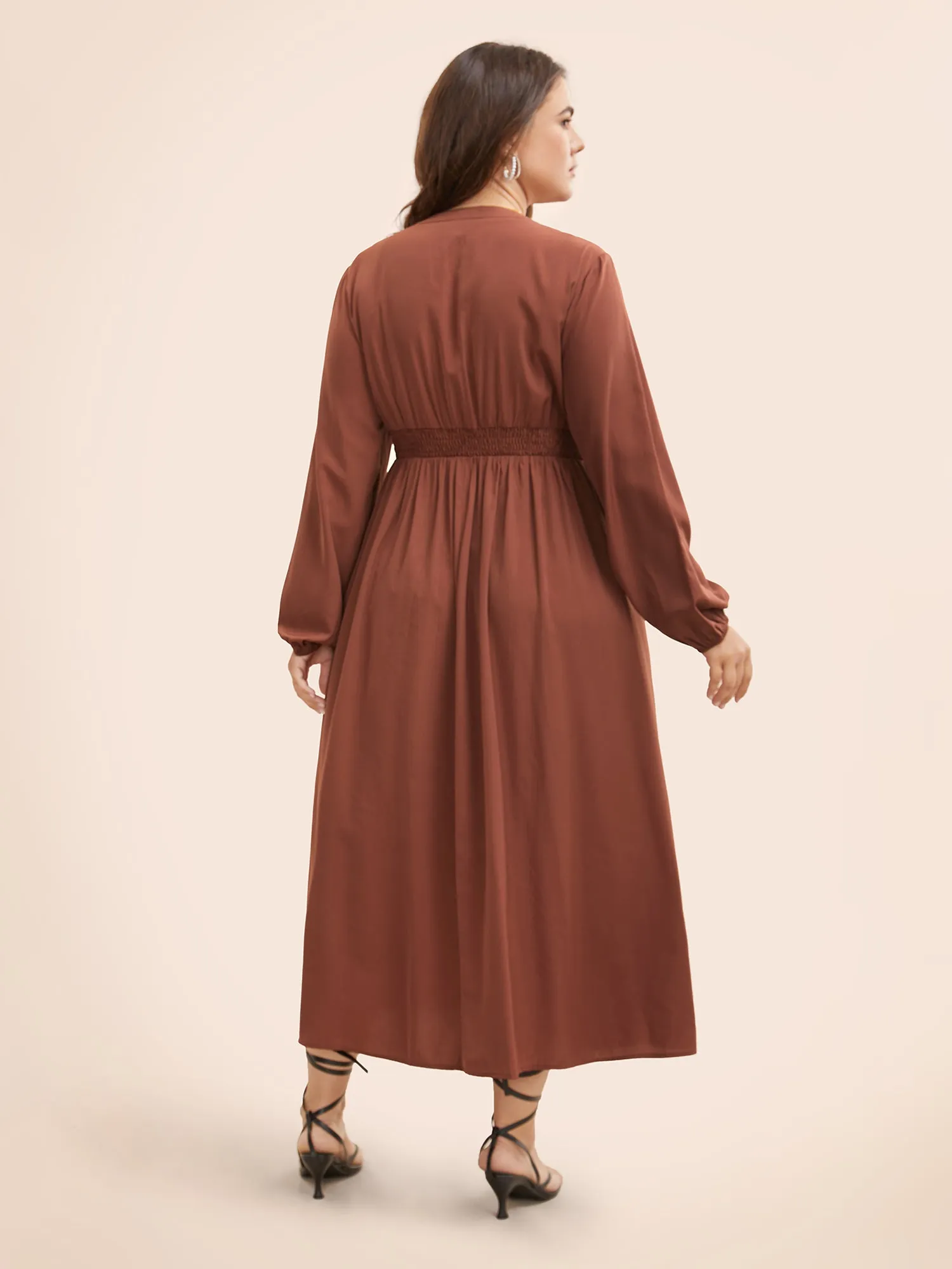 Solid Notched Collar Lantern Sleeve Dress sold by Bloomchic product image thumbnail 4
