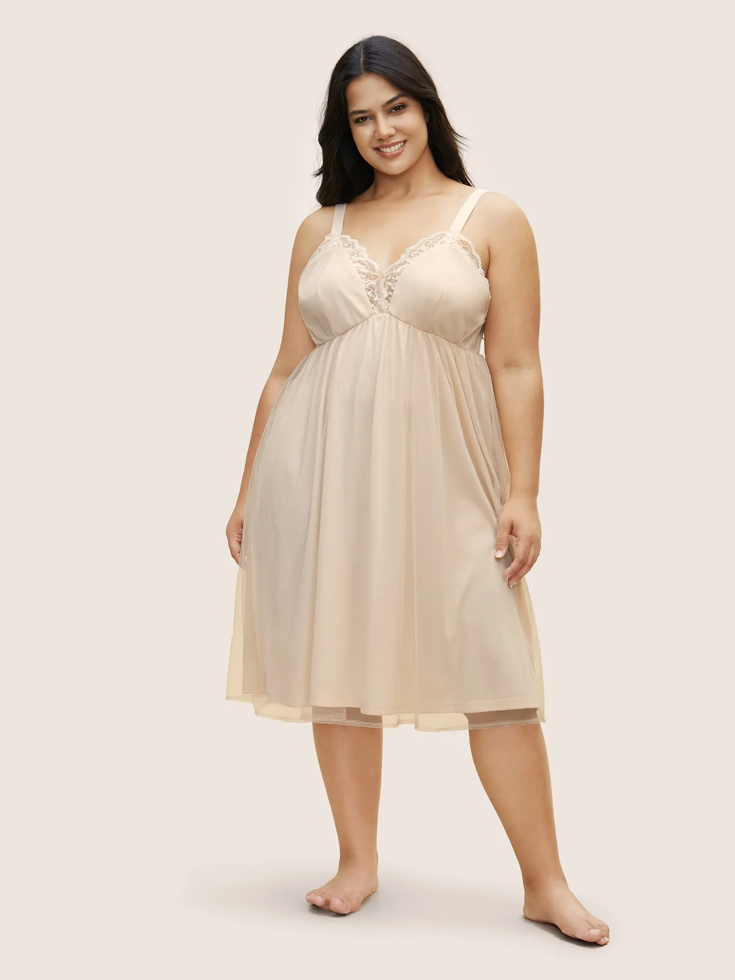 V Neck Solid Guipure Lace Sleep Dress sold by Bloomchic