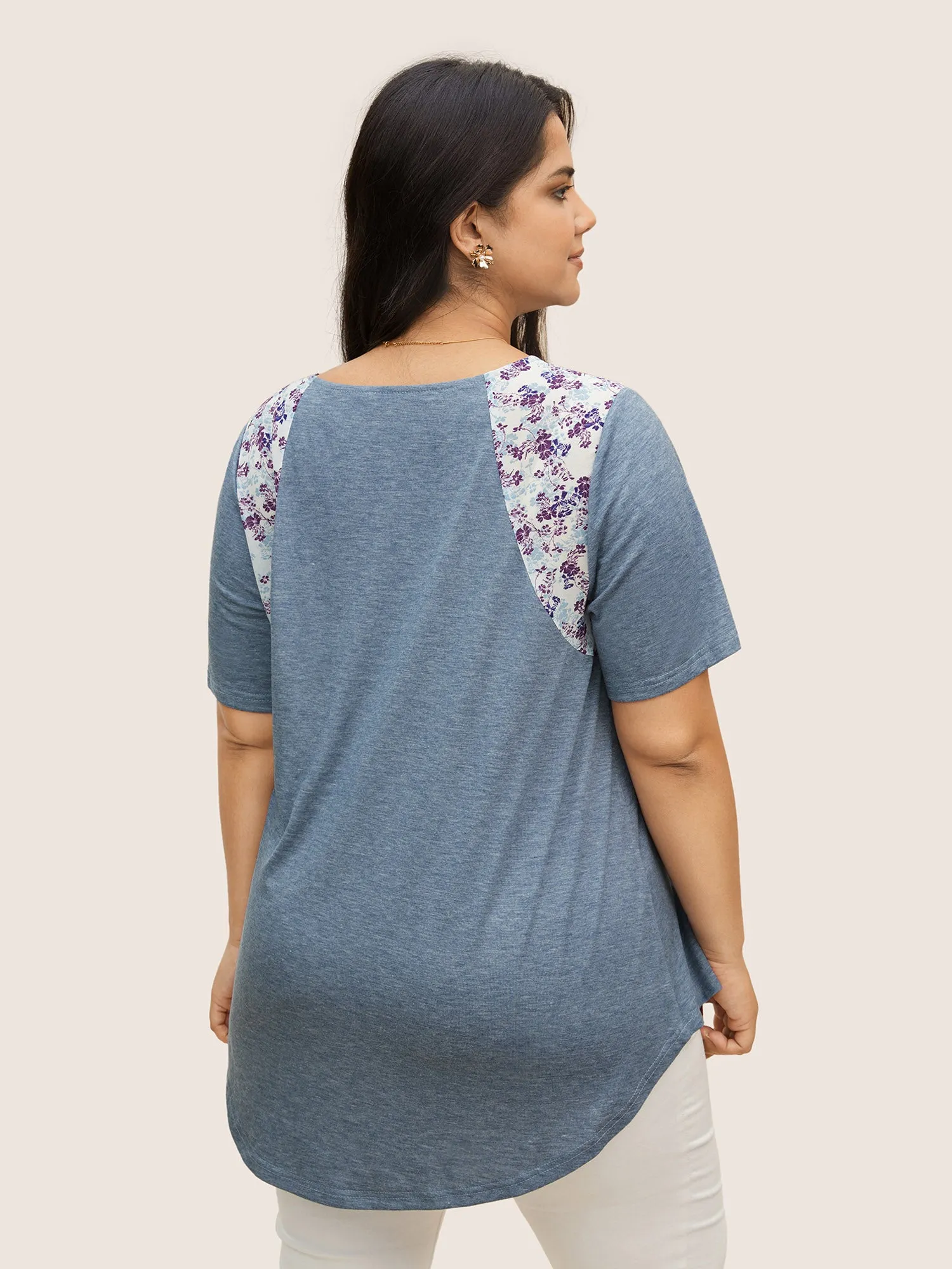 Ditsy Floral Patchwork High Low Hem T-shirt sold by Bloomchic product image thumbnail 3