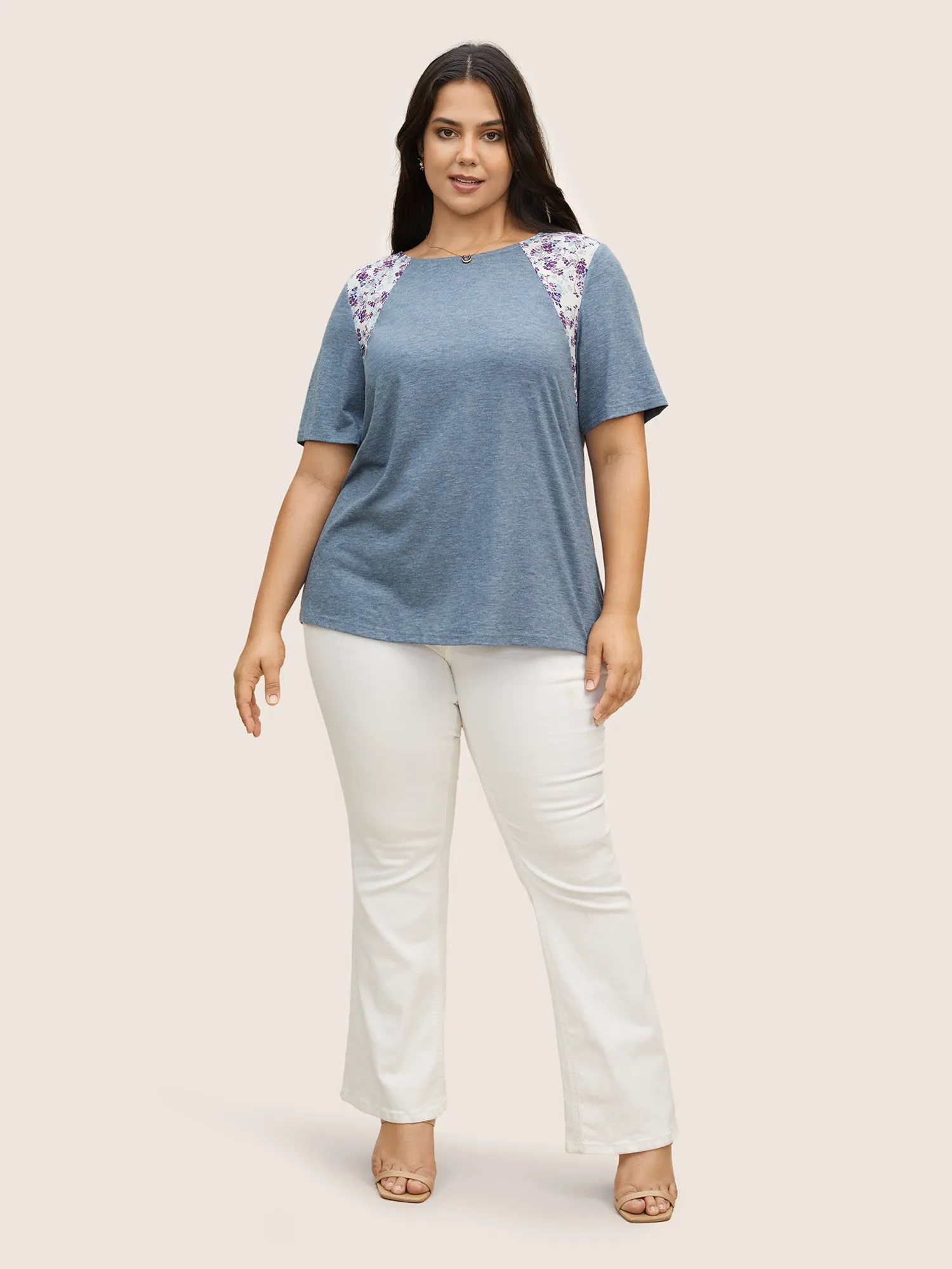 Ditsy Floral Patchwork High Low Hem T-shirt sold by Bloomchic product image thumbnail 2