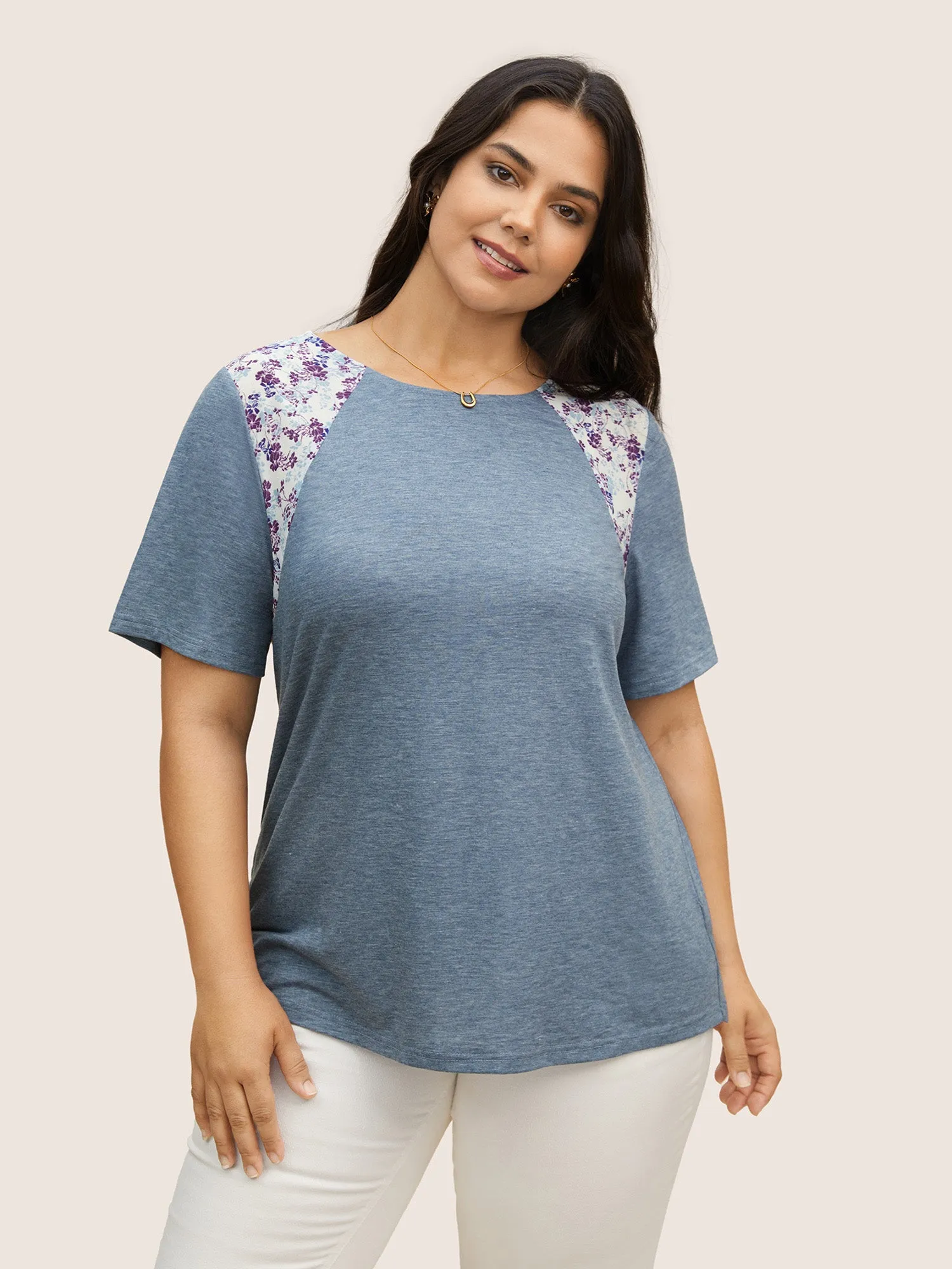 Ditsy Floral Patchwork High Low Hem T-shirt sold by Bloomchic