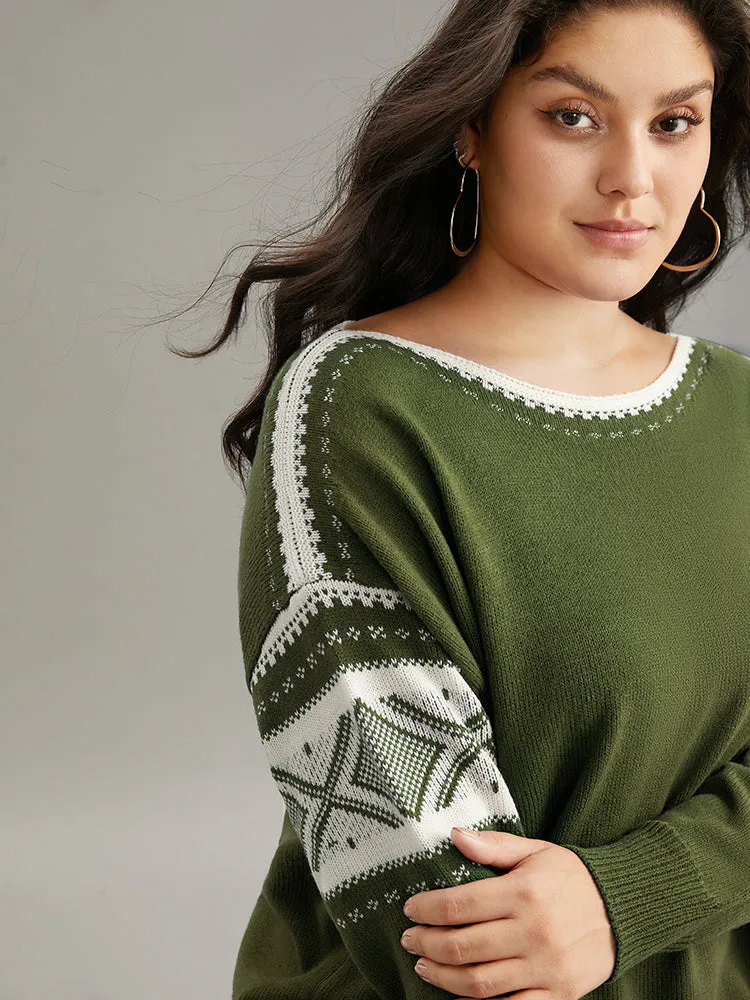 Bandana Print Boat Neck Drop Shoulder Pullover sold by Bloomchic