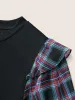 Plaid Patchwork Flounce Lantern Sleeve T-shirt sold by Bloomchic