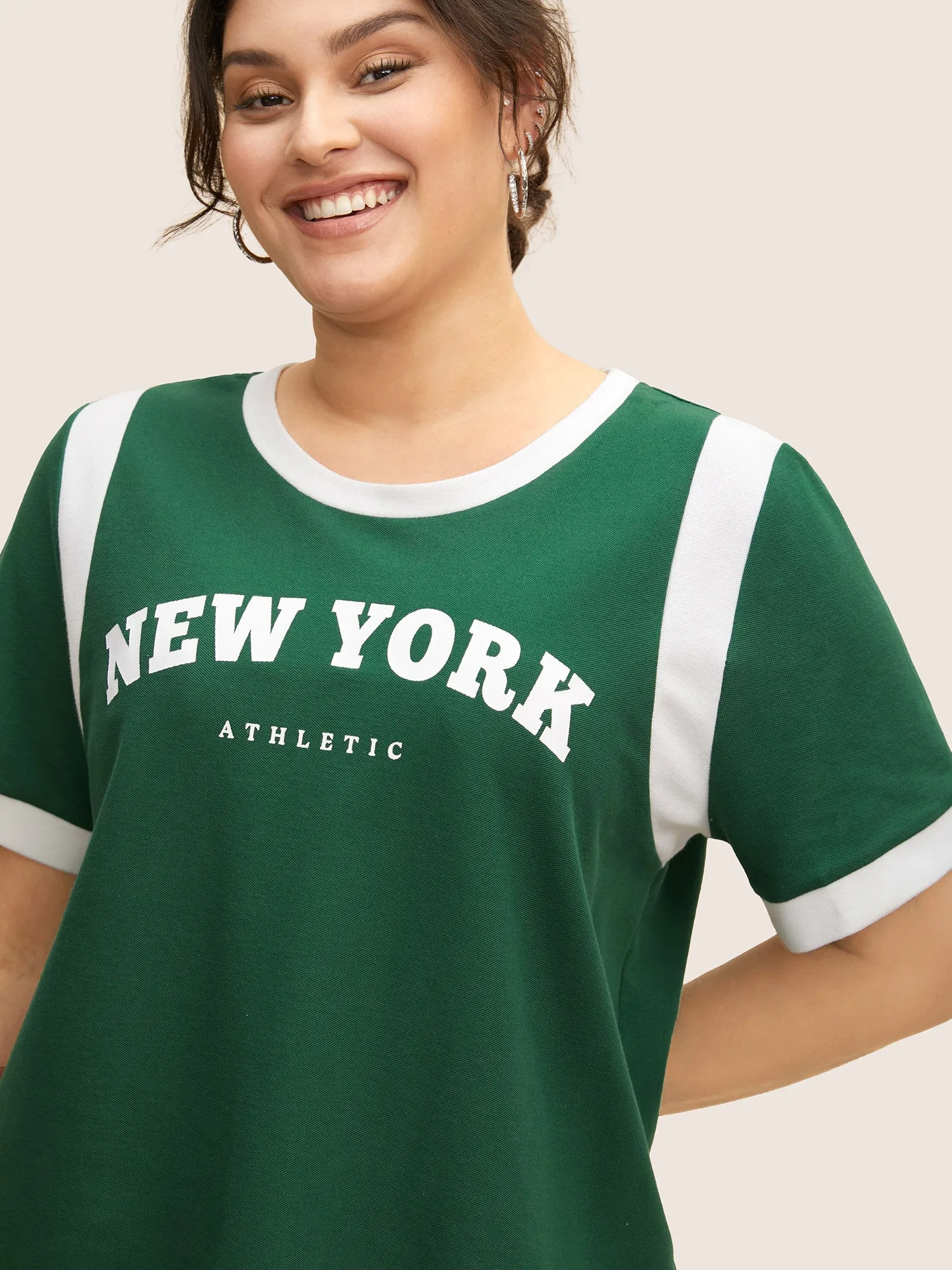 Contrast Letter Print Round Neck T-shirt sold by Bloomchic product image thumbnail 3