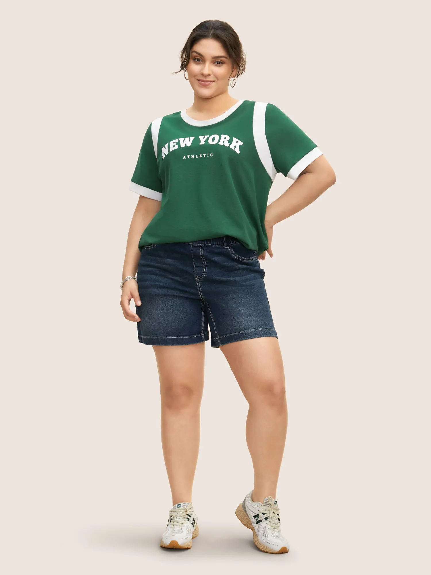 Contrast Letter Print Round Neck T-shirt sold by Bloomchic product image thumbnail 2