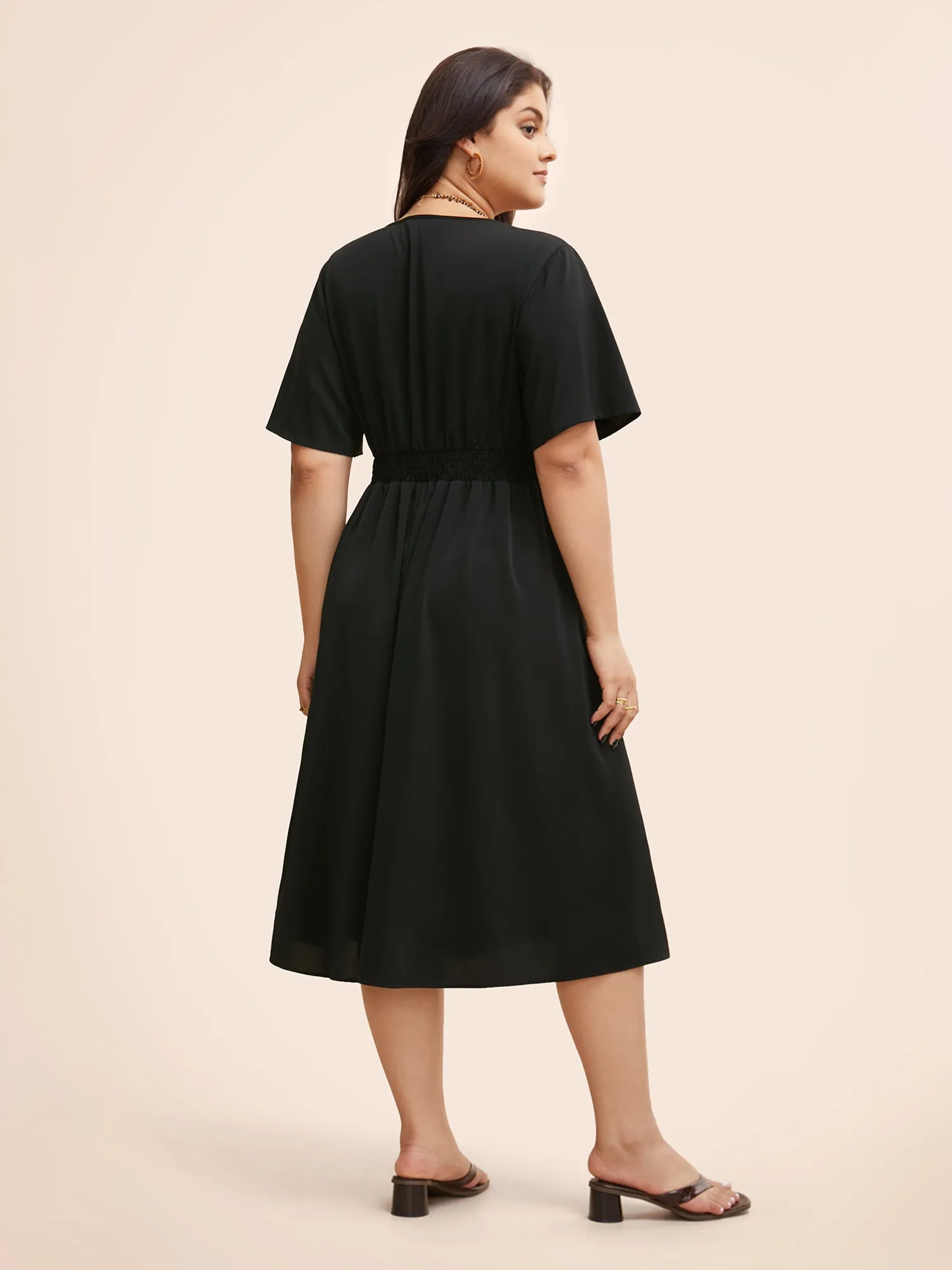 Crochet Floral Overlap Collar Shirred Dress sold by Bloomchic product image thumbnail 3