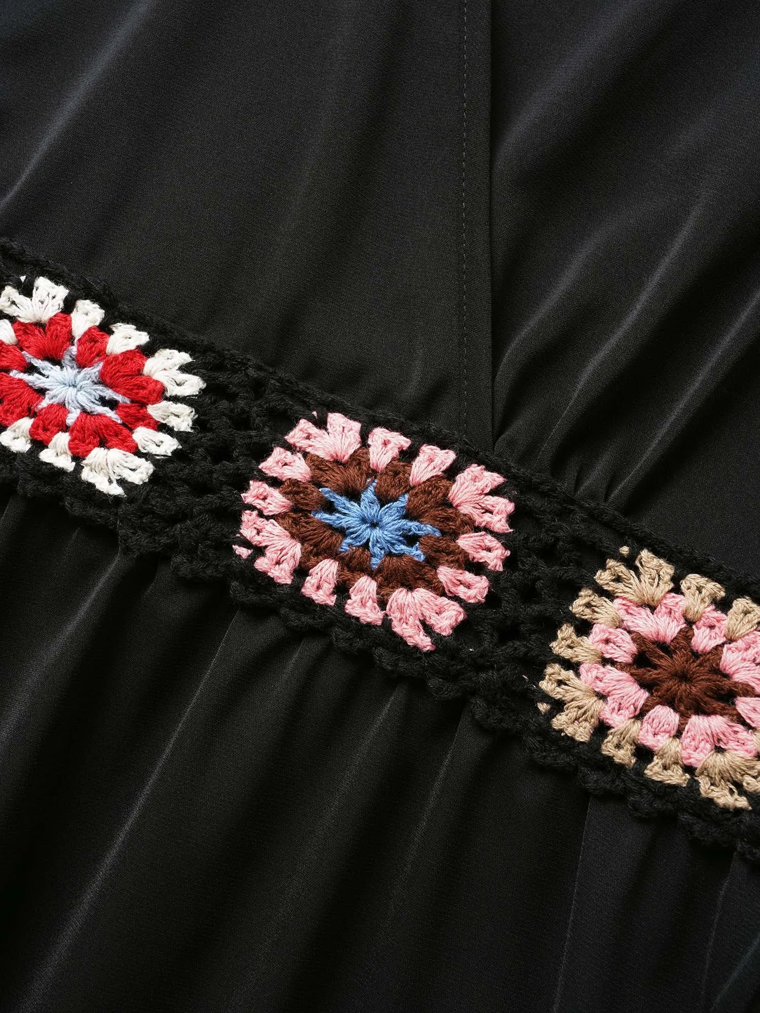 Crochet Floral Overlap Collar Shirred Dress sold by Bloomchic product image thumbnail 5